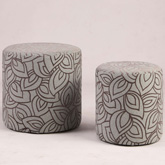 2 Piece Round Ottoman Set in Gray & Taupe Leaf