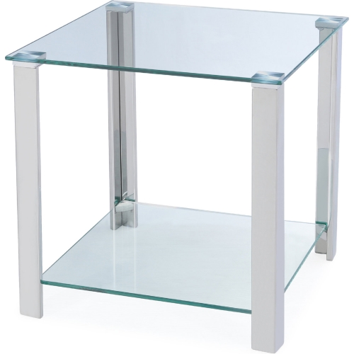 20" End Table in Glass & Polished Steel w/ Shelf