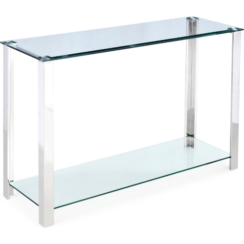 43" Sofa Table in Glass & Polished Steel w/ Shelf