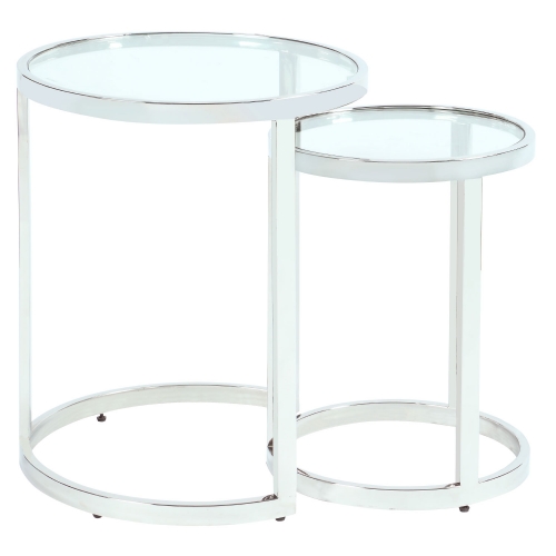 20" Round Nesting Lamp End Table in Glass & Steel