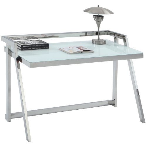 Desk in Stainless Steel with White Painted Starphire Glass Top