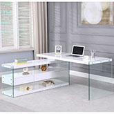 6902 Desk with 3 Drawers & 3 Shelves in Glass & Gloss White