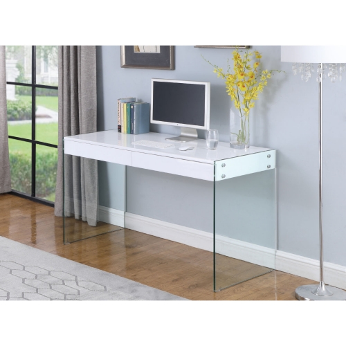 6903 Desk in Gloss White & Glass