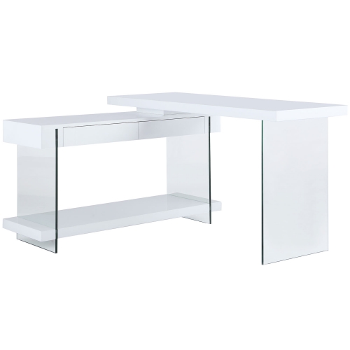 6920 Desk w/ 2 Drawers & Shelf in Gloss White & Glass