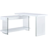 6920 Desk with 2 Drawers & Shelf in Gloss White & Glass