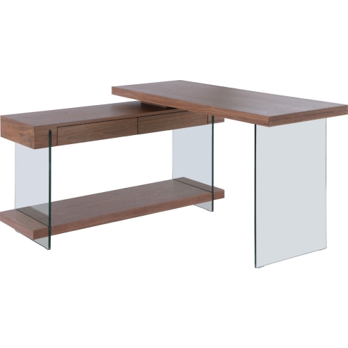 6920 Desk w/ 2 Drawers & Shelf in Walnut Veneer & Glass