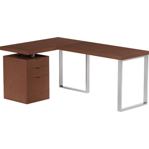 6921 Reversible Desk w/ 3 Drawer Cabinet in Walnut Veneer & Polished Steel