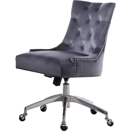 7024 Pneumatic Office Chair in Tufted Gray Fabric w/ Nailhead & Chrome