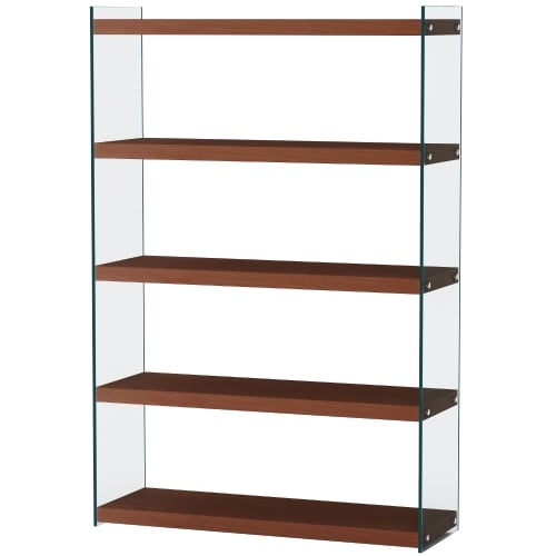 74101 Bookcase in Walnut Veneer & Tempered Glass