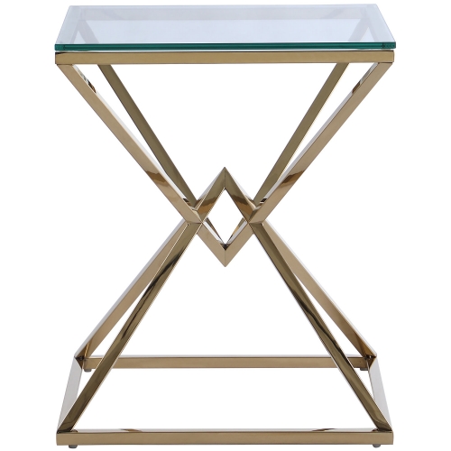 7616 Side Table in Mirrored Gold Stainless w/ Glass Top