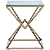 7616 Side Table in Mirrored Gold Stainless w/ Glass Top