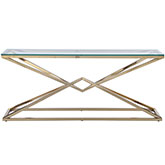 7616 Sofa Table in Mirrored Gold Stainless w/ Glass Top