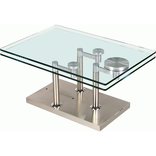 8164 Motion Coffee Cocktail Table in Glass & Stainless