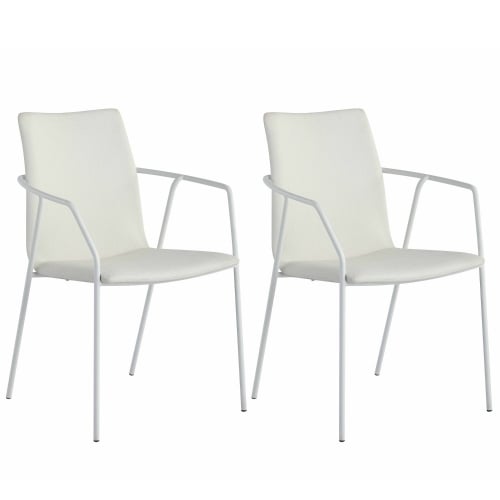 Alicia Dining Arm Chair in White Leatherette (Set of 2)