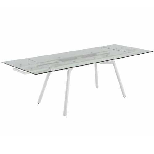 Alicia 63" Extension Dining Table in White & Tempered Glass