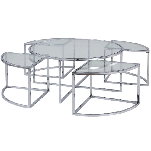 Ariel 5 Piece Nesting Cocktail Table Set in Steel & Glass