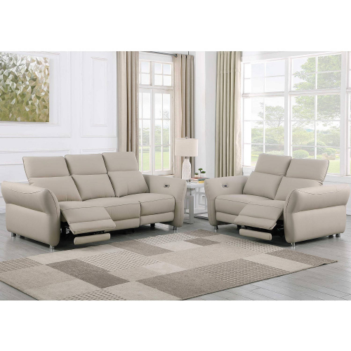 Atlanta One Touch Reclining Modular Sofa & Loveseat Set in Beige Leatherette