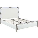 Barcelona Queen Bed in Acrylic, Nickel & Diamond Stitched White Leatherette