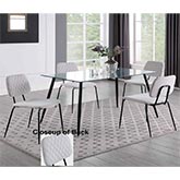 Bertha Dining Set in Glass, Black Metal & Light Gray Fabric