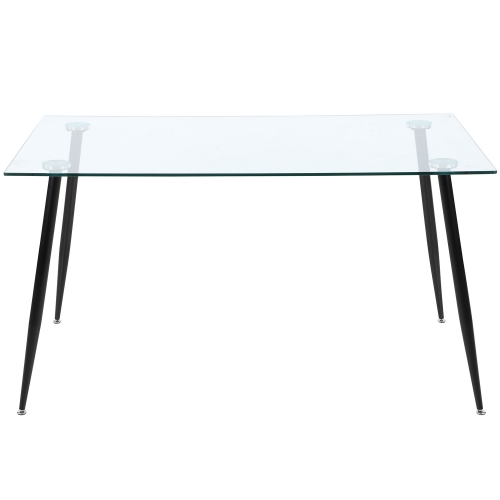 Bertha 55" Dining Table in Tempered Glass & Black Metal