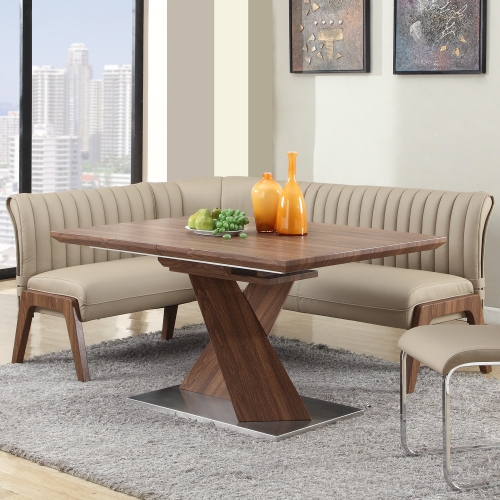 Bethany 2 Piece Dining Set in Stainless Steel, Walnut Finish & Taupe Leatherette