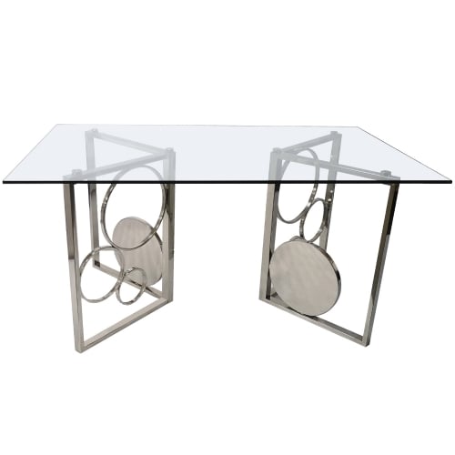 Bruna 60" Dining Table in Polished Stainless Steel & Glass