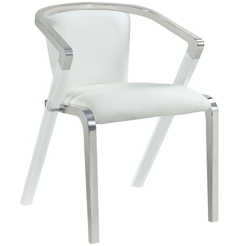 Bruna Dining Arm Chair in Steel, Acrylic & White Leatherette (Set of 2)