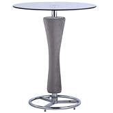 Daniella 29" Round Pub Table in Chrome, Gray Fabric & Glass