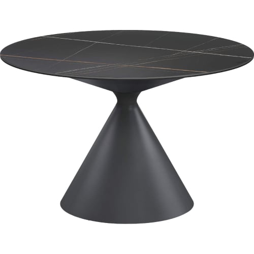 Daphne 47" Round Dining Table in Black Ceramic, Glass & Black Steel