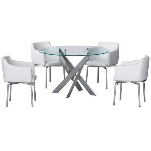 Dusty 5 Piece Dining Set in Chrome & White Leatherette