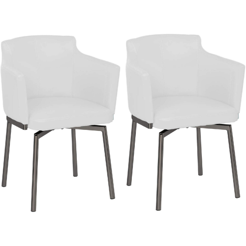 Dusty Swivel Arm Dining Chair in White Leatherette & Graphite (Set of 2)