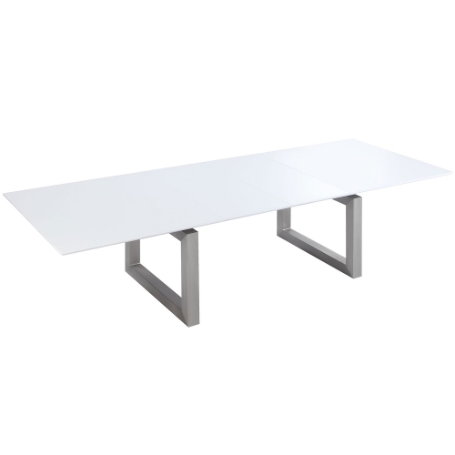 Ebony 78" Extension Dining Table in White & Stainless