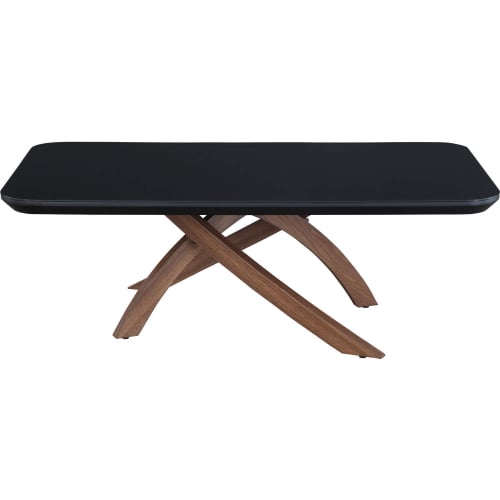 Emily Coffee Cocktail Table in Gloss Black Tempered Glass & Walnut Finish