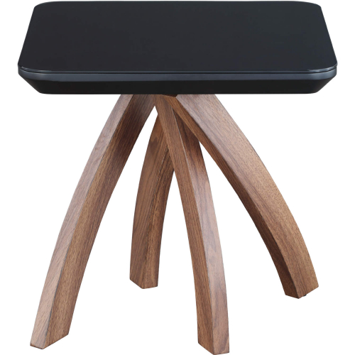 Emily Lamp Side Table in Gloss Black Tempered Glass & Walnut Finish