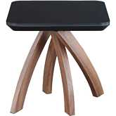 Emily Lamp Side Table in Gloss Black Tempered Glass & Walnut Finish