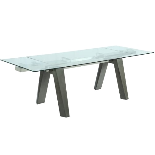 Esther 63" Extension Dining Table in Gray Veneer & Glass