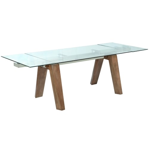 Esther 63" Extension Dining Table in Walnut Veneer & Glass