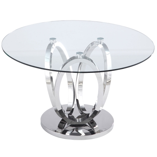 Evelyn 51" Dining Table in Polished Stainless & Tempered Glass