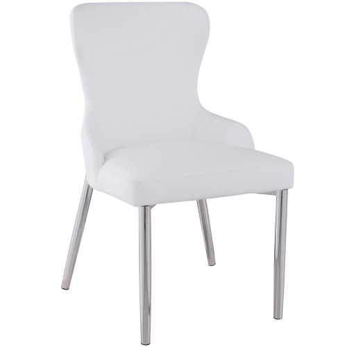 Evelyn Wing Back Dining Chair in White Leatherette on Stainless (Set of 2)