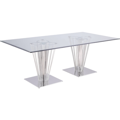 Fernanda 84" Dining Table in Glass & Polished Stainless Steel