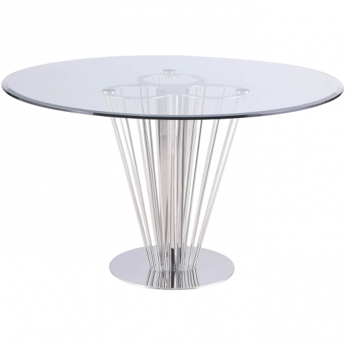 Fernanda 51" Round Dining Table in Glass & Polished Stainless Steel