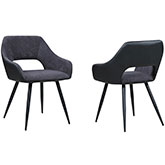 Henriet Dining Chair in Gray Fabric & Black Leatherette (Set of 2)