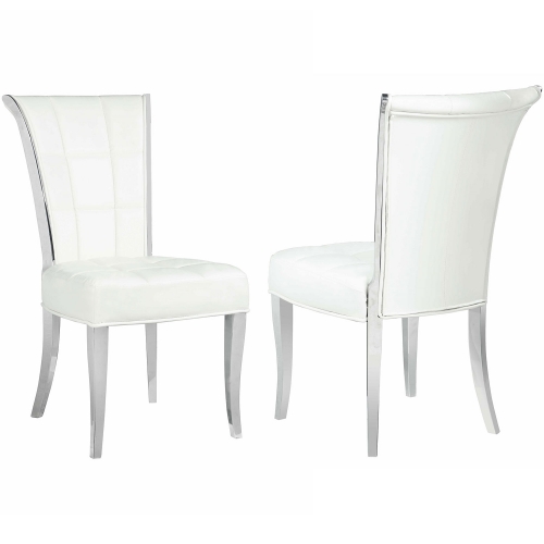 Iris Dining Chair in Tufted White Leatherette (Set of 2)