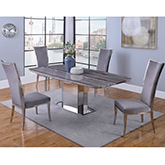 Isabel Dining Set in Marble, Stainless & Gray Fabric