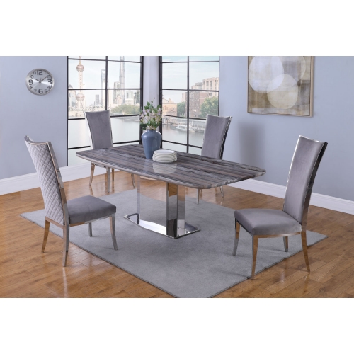 Isabel 87" Dining Table in Gray Blue Marble & Stainless