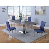 Isabel Dining Set in Marble, Stainless & Blue Leatherette