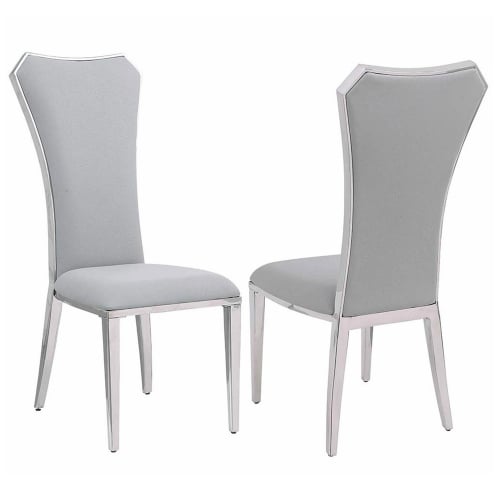 Jennifer Tall Back Dining Chair in Gray Leatherette & Polished Steel (Set of 2)