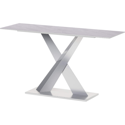 Jennifer Sofa Table in White Sintered Stone Top & Polished Stainless Steel