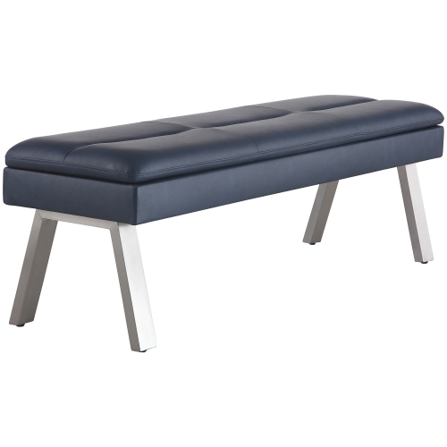 Jezebel Dining Bench w/ Underseat Storage in Blue & Stainless