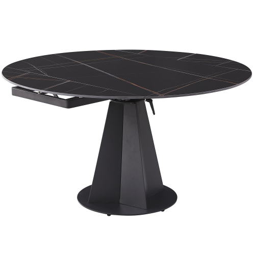 Jocelyn 53" Motion Extendable Dining Table in Marbled Black Ceramic & Steel